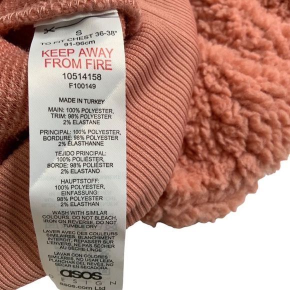 Asos Design Sherpa Hoodie Kangaroo Pocket Casual Top Sz S - Picture 7 of 7